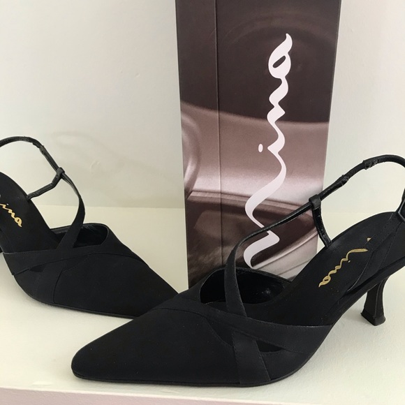 Nina Shoes Nina Kitten Heel Low Luster Black Satin Heels Poshmark